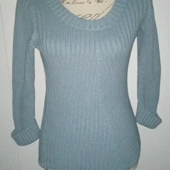 NEW Talbots Scoop Neck 3/4 Sleeve Sweater ICE Blue Petite - Picture 2 of 7